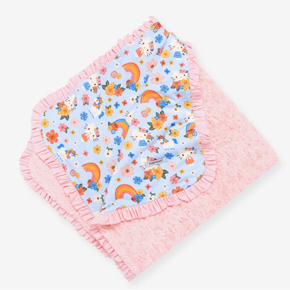 Posh Peanut x Hello Kitty Springtime Blue Minky Ruffled Luxette Patoo Blanket
